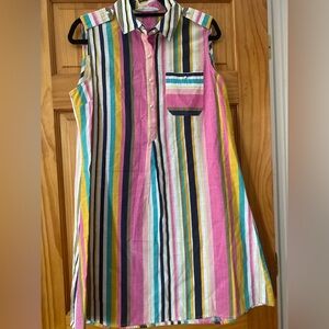 Given Kale Stripe Sleeveless Shirt Dress Large Multicolor Cotton Button Front